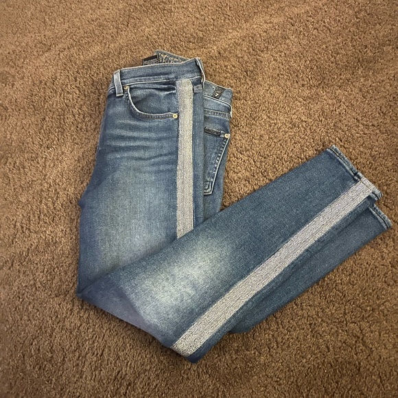 7 seven for all Mankind high waist ankle skinny with silver stripe size 28 - Picture 9 of 10